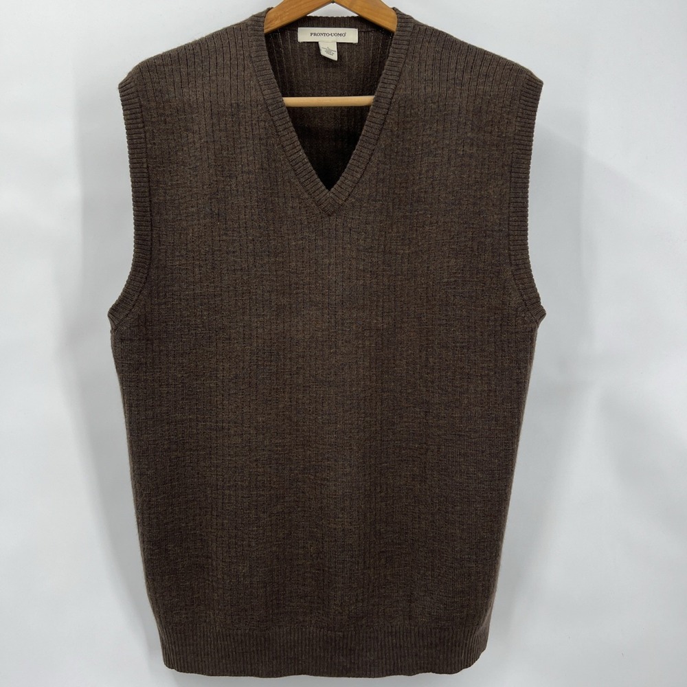 Men's 100% Merino Wool Brown Sweater Vest Old Money Grandpacore Heritage Preppy‎
